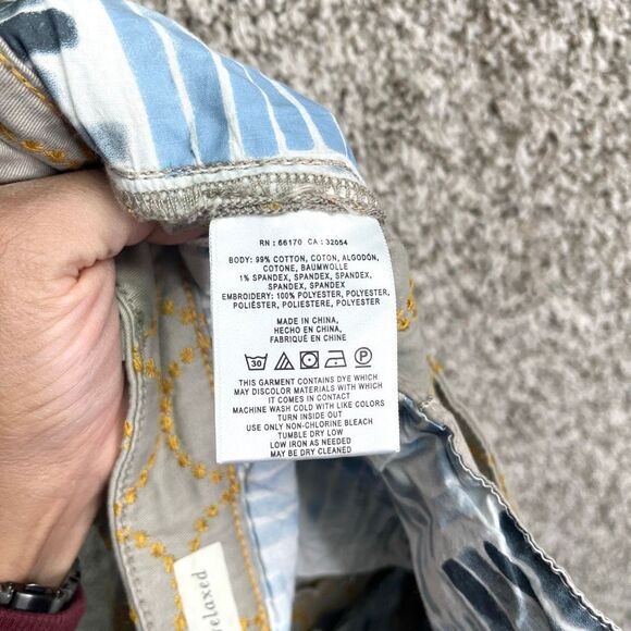 Anthropologie Pants Women’s 29 Tan & Yellow Embroidered Circle Relaxed Chino - Picture 6 of 10